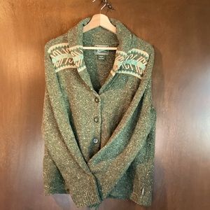 Woolrich Women’s Cowl Cardigan Heather Green Wool Blend Size L NWOT